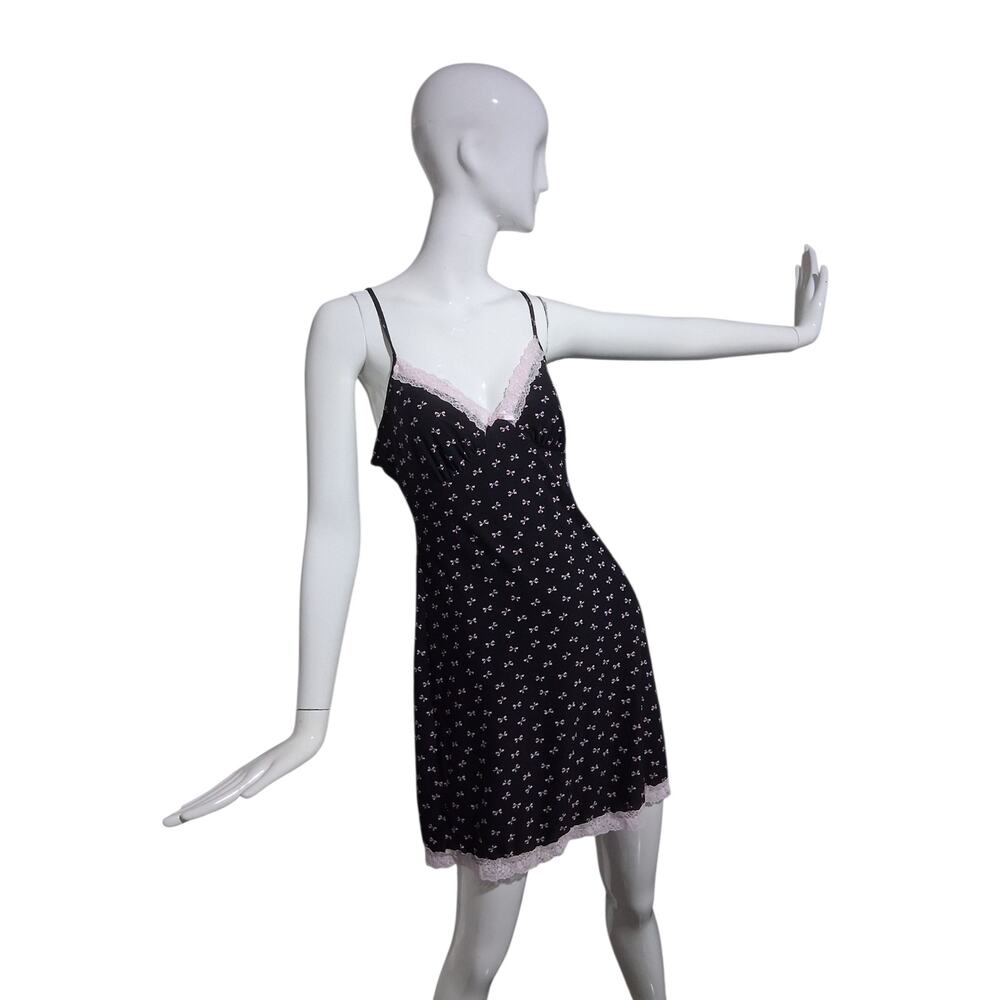 Y2K Babydoll Apt 9 Womens Small Whimsigoth Fairy Pink Bow Lace Dainty Slip Dress